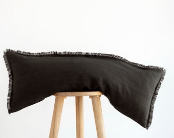 Long black lumbar pillow cover, black lumbar throw pillow, lumbar pillowcase in custom size