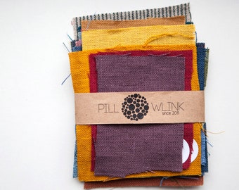 Linen fabric samples set for home textile, for pillowcases, curtains, napkins.