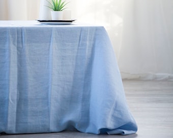 Long Linen Blue Tablecloth for Wedding or Dinner table decor | 100% Softened Linen