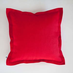 Red pillow cover, red linen pillow, red cushion cover, red flanged pillow, linen pillow in custom size for home decor