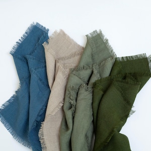 Fringed Linen Napkins 18x18: Stonewashed Frayed Edge Napkins