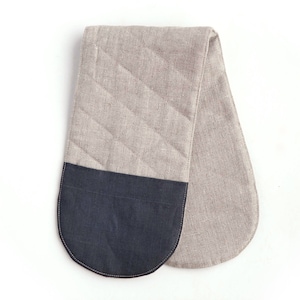 Linen Double Oven Glove – Quilted Heat Resistant Pot Holder – Long Two-Hand Oven Mitt
