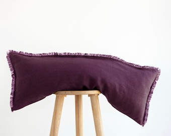 Long purple lumbar pillow cover, purple lumbar throw pillow, Raw edge long lumbar may in custom size. Lumbar cushion, COVER ONLY.