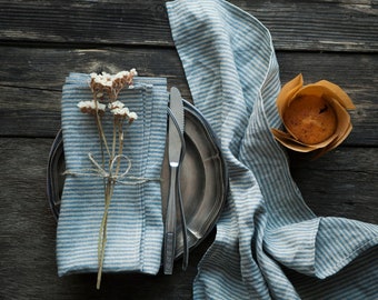 Striped washed linen napkins Stripe linen napkin Cloth napkins for table decor and daily use Large cloth napkins bulk