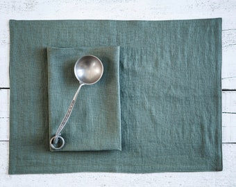 Sage Green Linen placemats, green placemats, table placemats set 13x18, place mat set, many colours available,  placemats set