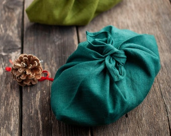 Bolsa bento, bolsa bento de lino verde, bolsa con nudo japonés, envoltorio de regalo sostenible, bolsa de almacenamiento