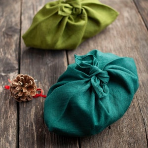 Bento bag, Green linen bento bag, Japanese knot bag, sustainable gift wrapping, storage bag