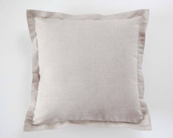 Natural linen pillowcase for bedding. Oxford style pillow cover, may be sewn in euro sham size. Custom size pillow