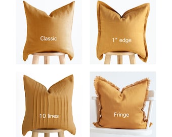 Almohada de mostaza, lino PILLOW COVER estilo y tamaño personalizados, decoración decorativa de la habitación de mostaza HECHA A MANO