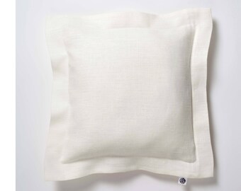 Milk white pillow cover, linen pillow cover in custom size, machine washable case for pillow with flange