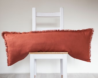 Orange long lumbar pillow cover, rust lumbar pillow case for room decor - Housewarming gift - HANDMADE