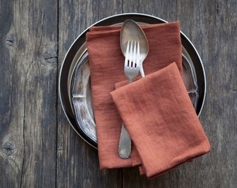 Orange Cloth linen napkins, Softened cloth napkins bulk or in set, 25 colors available, classic size 18x18 inch
