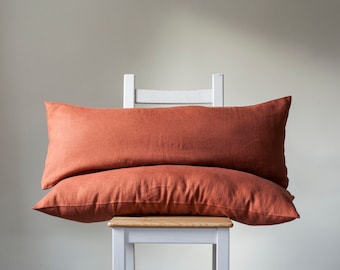 Long orange lumbar pillow covers set of 2, burnt orange lumbar pillows set with inserts or without, with pillow in