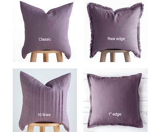 Purple PILLOW COVER 20x20, linen throw pillow, 4 different styles, purple sofa and room decor - HANDMADE