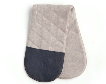 Linen pot holders Oven mitt, Long potholder loom, Double oven glove