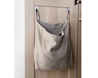 Linen Entryway Hanging Bag - Handmade Closet Organizer for Shawls, Mittens, and Textiles - 14x4x14 Kitchen Organization, College Laundry bag