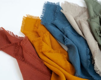 Linen napkins in bulk, fringed edge stonewashed linen napkins 18x18 inch (45x45cm), various colours