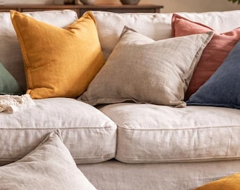 Flanged Linen Pillow Cover: Stone Washed European Flax with Hidden zipper | custom colour