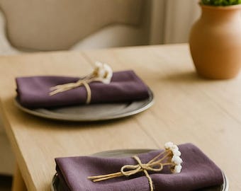 Purple Linen Napkins: Aubergine Stonewashed Table Decor