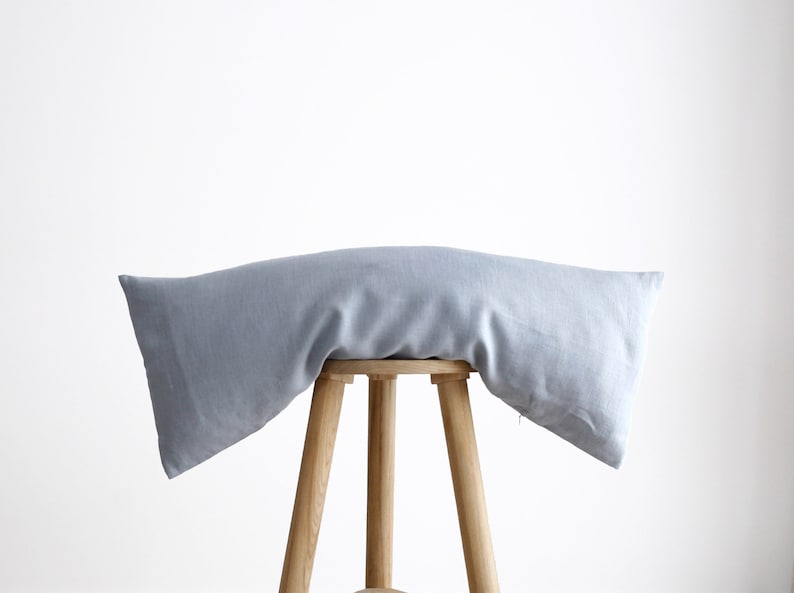 Blue lumbar pillow cover, long linen lumbar 14x36