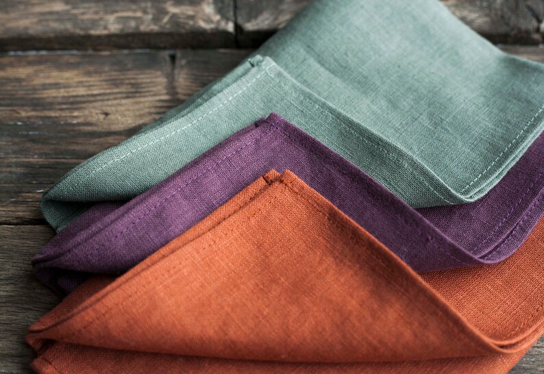 Stonewashed Green Linen Napkins Softened Cloth Napkins Bulk Etsy