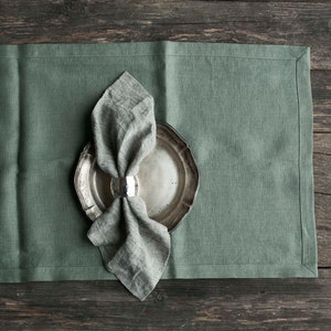 Sage Green linen table runner | green dining room table decor | softened 100% linen - handmade housewarming gift idea