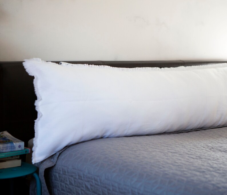 Oversized white lumbar pillow with raw edge fringed edge Etsy