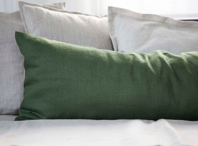 Extra long green lumbar pillow cover Moss green throw pillow Etsy