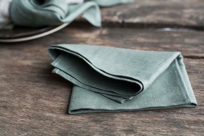 Stonewashed Green Linen Napkins Softened Cloth Napkins Bulk Etsy