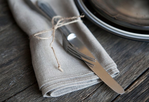 Stonewashed Linen Napkins Set of 12, Natural Linen Cloth Napkins