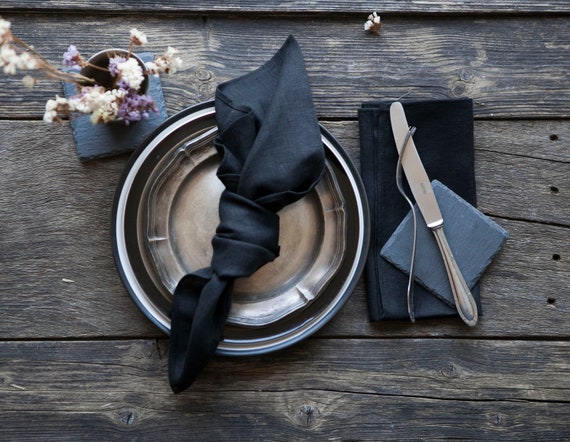 Black Linen Napkins, Cloth Napkins Bulk, Black Table Decor