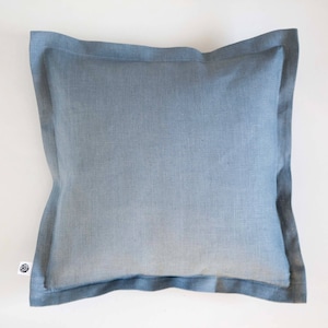 Dusty blue pillow pillow cover, natural linen pillowcase image 1