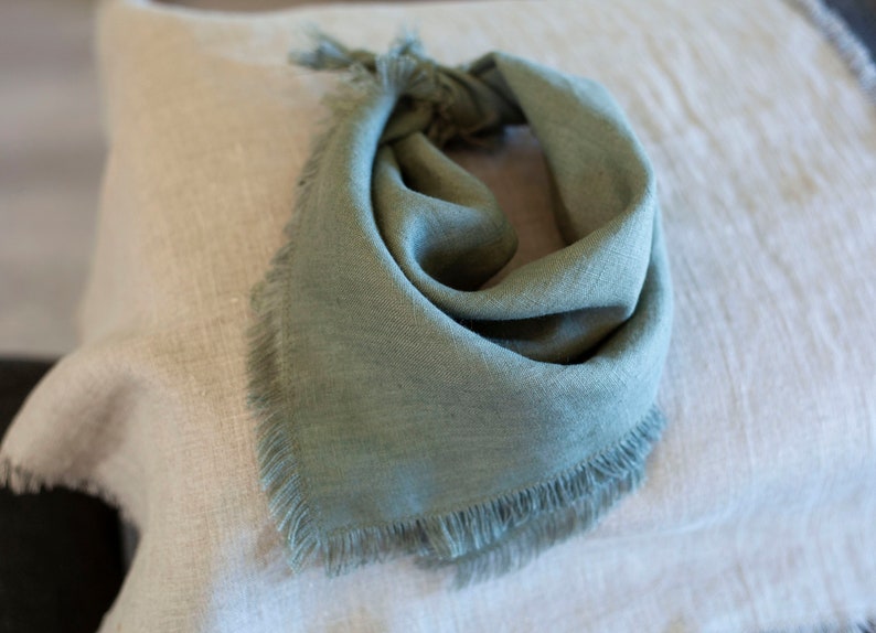 Linen bandana, square linen scarf, women bandana, sage green linen bandana, dog bandana image 6