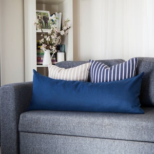 Long blue lumbar pillow cover linen lumbar sewn in custom lumbar size new home gift idea image 4