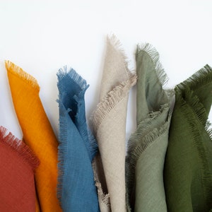 Napkins cloth linen, sage green fringed napkins, cloth napkins bulk, frayed edge linen napkins, stonewashed linen napkins image 8