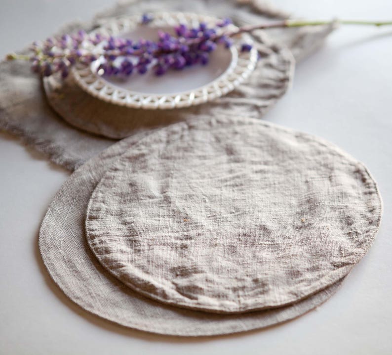 Round Placemats Black Linen Placemat Set Cloth Round Etsy