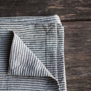 Ticking stripe tablecloth, Natural farmhouse style tablecloth, Linen long tablecloth, softened linen table cloth, rustic linen tablecloth image 6