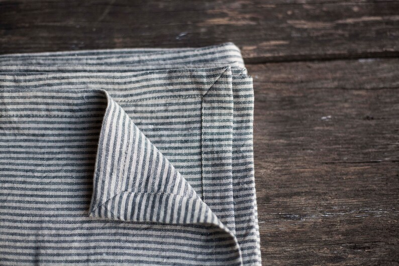 Ticking stripe tablecloth, Natural farmhouse style tablecloth, Linen long tablecloth, softened linen table cloth, rustic linen tablecloth image 6