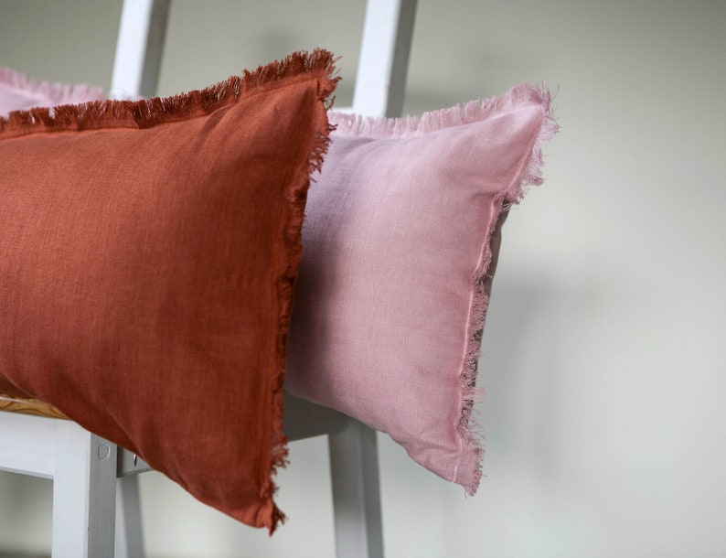 Orange long lumbar pillow cover, rust lumbar pillow case for room decor Housewarming gift HANDMADE image 5