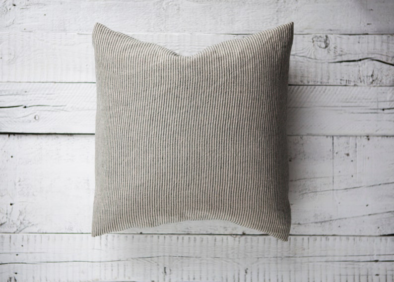 Ticking stripe linen PILLOW COVER, decorative pillow, Farmhouse pillow cover, linen pillowcase, custom size pillow cover image 3