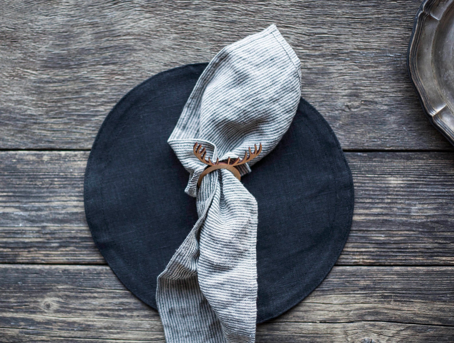 Round Placemats Black Linen Placemat Set Cloth Round Etsy