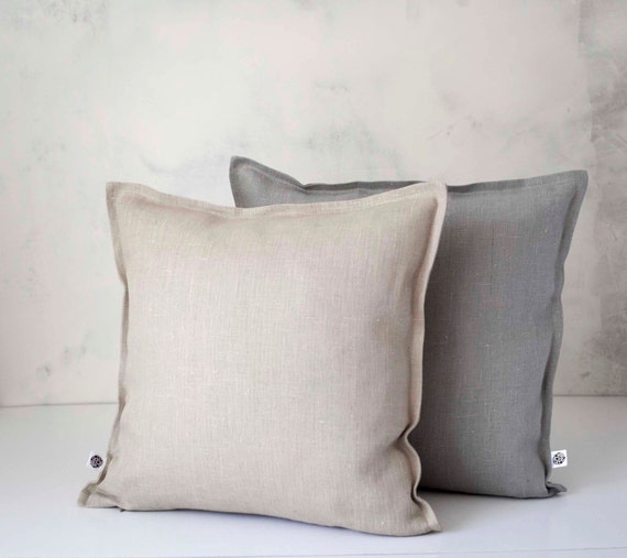 Natural linen pillow set linen throw 