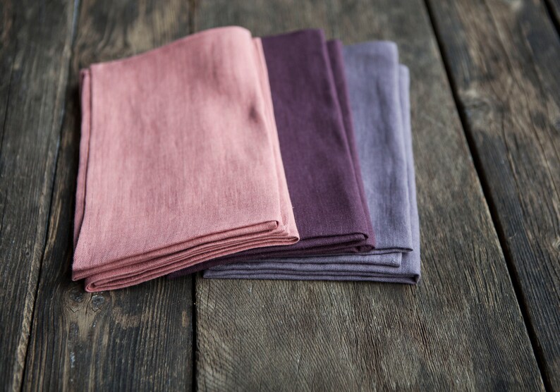 Cloth Linen Napkins Set of 3 Pink Plum and Ash Purple Colors Etsy