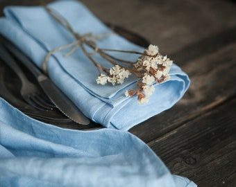Blue Washed large linen napkins Wedding napkins Blue linen napkins Washed blue napkins Linen cloth napkins Soft linen napkins