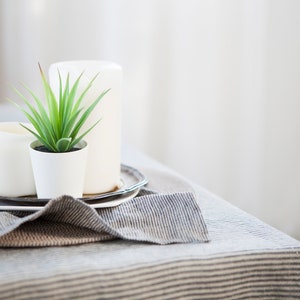 Ticking stripe tablecloth, Natural farmhouse style tablecloth, Linen long tablecloth, softened linen table cloth, rustic linen tablecloth image 5