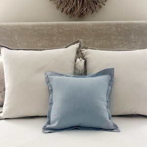 Dusty blue pillow pillow cover, natural linen pillowcase image 2