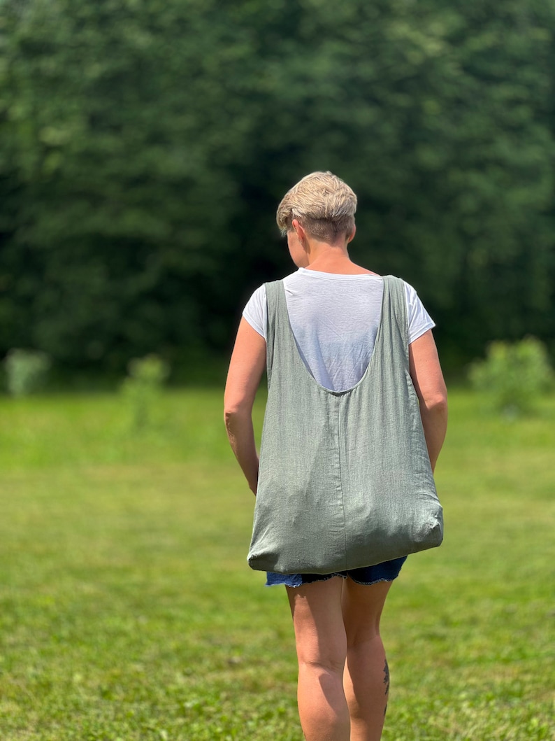 Sage Green Linen Tote Bag Eco Friendly Carryall Tote Sustainable Shopping, Everyday Tote, Market Bag Handmade, Durable, Spacious image 4