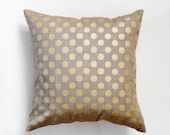 Linen gray pillow cover with gold print dots - decorative covers - shams - throw pillows - polka dot pattern- 18x18    0097