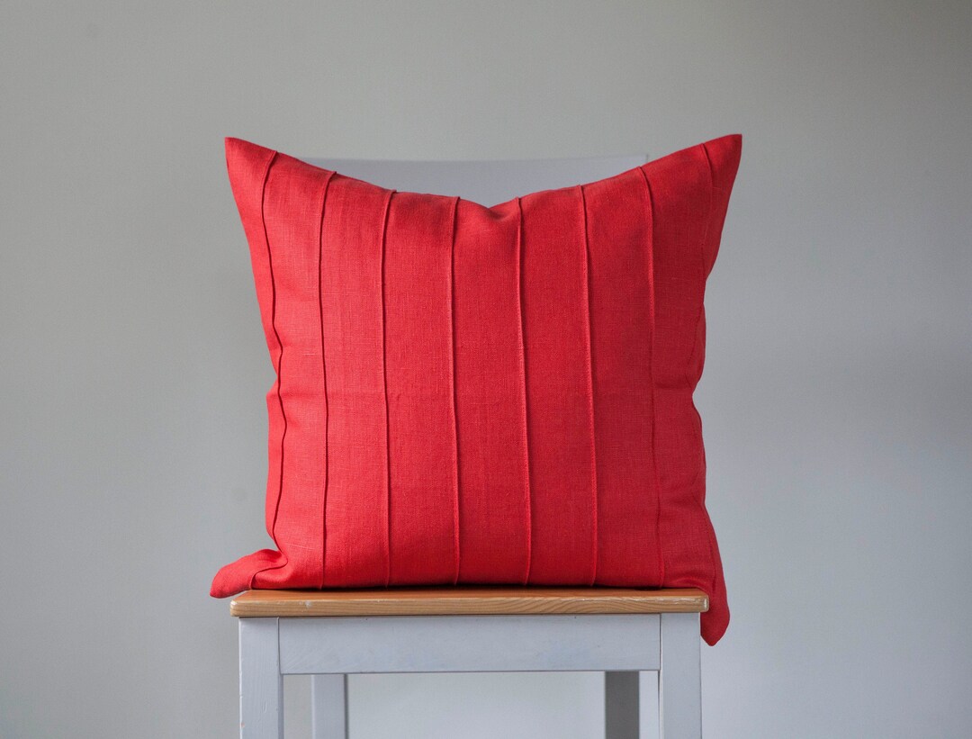 Red Linen Pillow Cover, Red Decorative Throw Pillow, Decorative Pillow