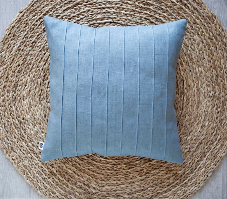 Blue Ticking Pillow Cover Linen Ticking Pillowcase Custom Etsy